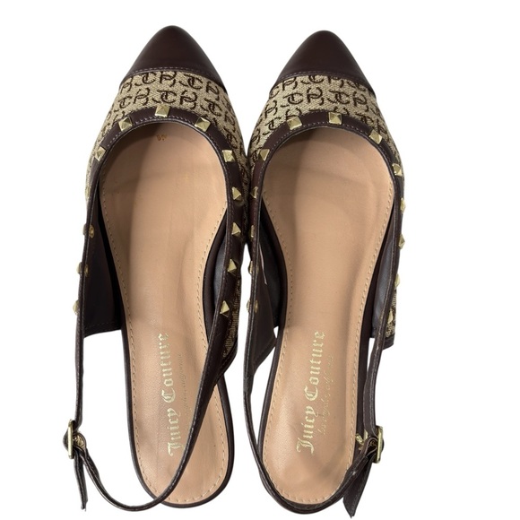 Juicy Couture Flat Slip On Shoe Pointed Toe Poetry Brown Monogram Logo JC Charm - Picture 12 of 12